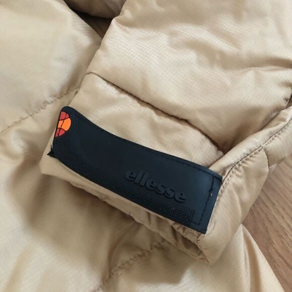 ELLESSE Italia 1/4 Zip Puffer Pullover Fur Hood Champagne Colored Jacket - Picture 11 of 14